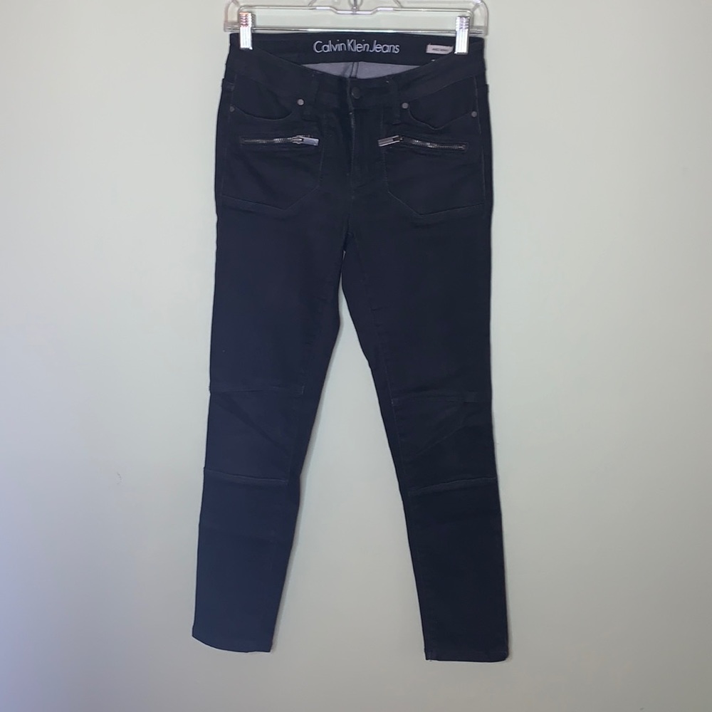Calvin Klein Ankle Skinny Motor Mid Rise Grey Charcoal Jeans size 27